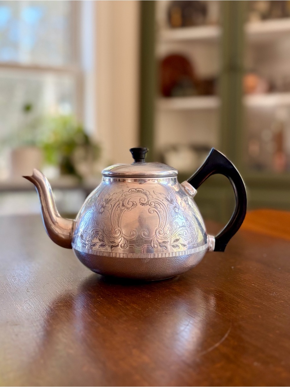Vintage Swan Brand Aluminum Teapot 6 Cup Engraved Floral